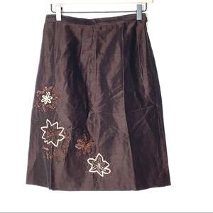 Alfani silk linen blend beaded brown A-line skirt